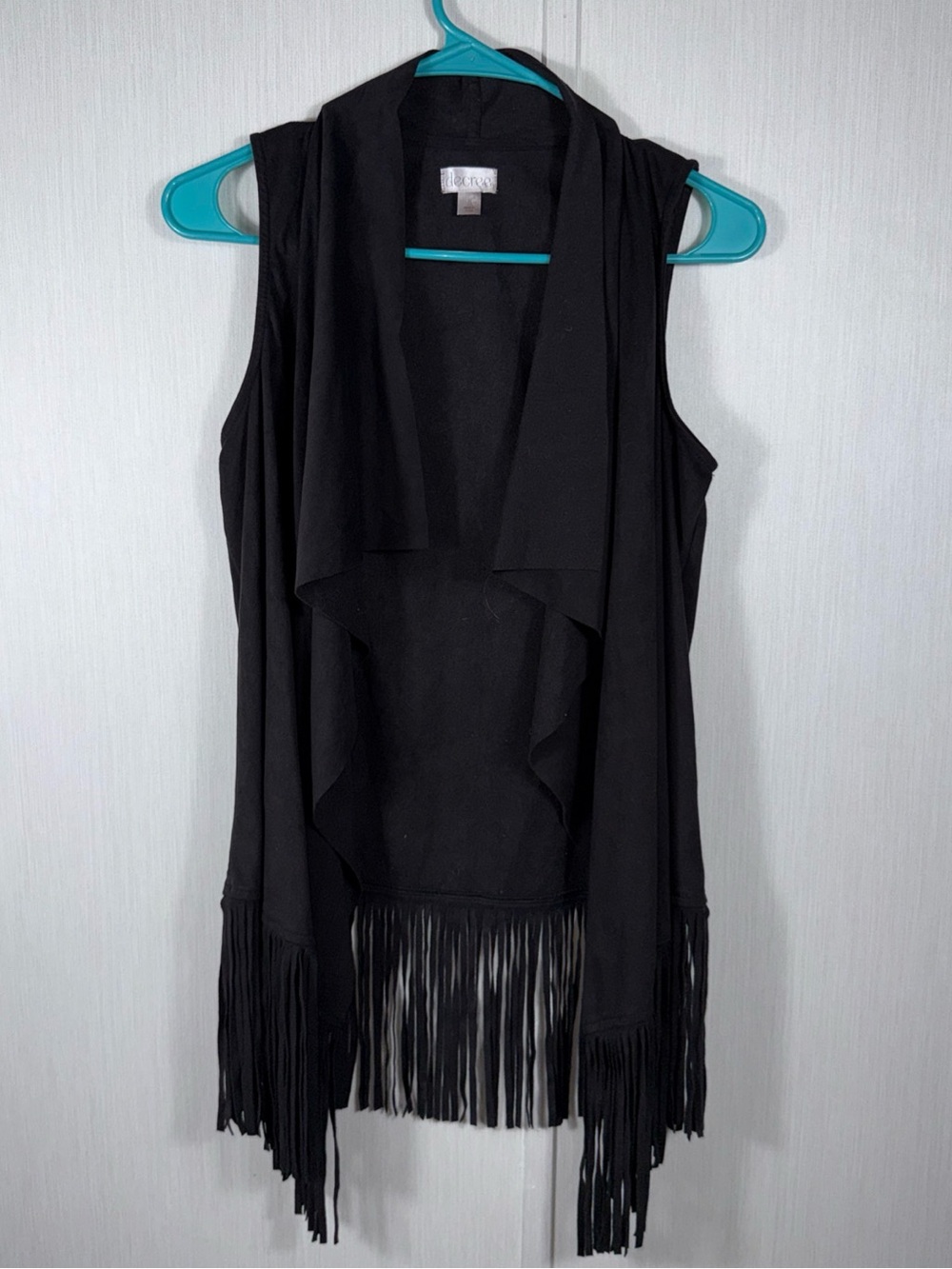 Decree S Faux Suede Fringe Vest Black Hippie Boho Western Cowgirl Festival